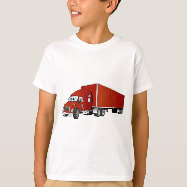 T-shirt Cartoon Semi Truck Red Trailer (Devant)