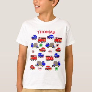 T-shirt Cartoon Voitures Camions Moteurs de feu mignonnes 
