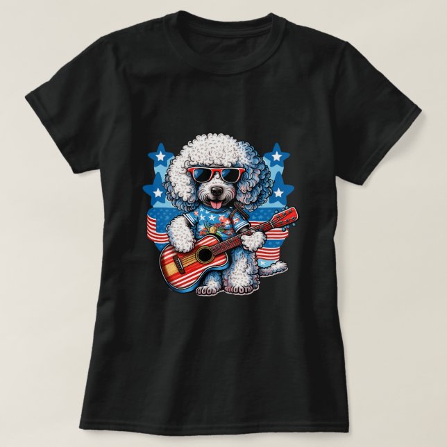 T-shirt Cartoonish Poodle Dog portant un Hawaï et jouer (Design devant)