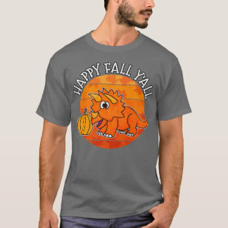 T-shirt Cas Dinosaur, Happy Fall Yall Triceratops, Autumn