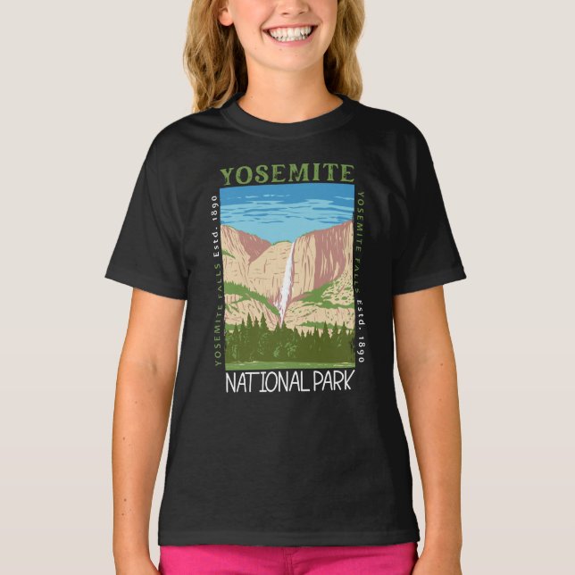 T-shirt Cascade du parc national Yosemite Retro perturbé (Devant)