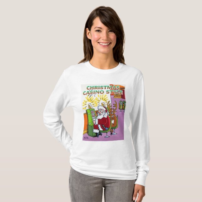 T-shirt Casino de Noël style femme blanc long chemise (Devant entier)