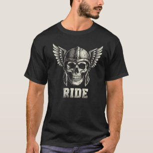 T-shirt Casque ailé de crâne rugueux Art de moto