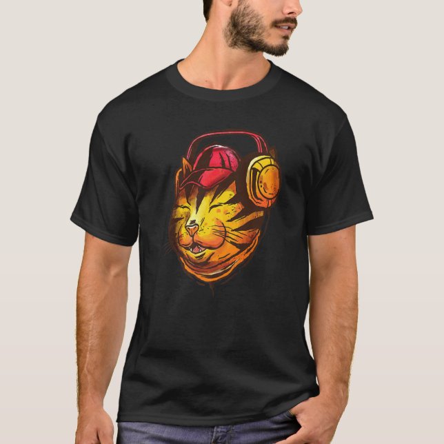 T-shirt Casque Chat Cute Casque Musique Animal Dj Kitten (Devant)
