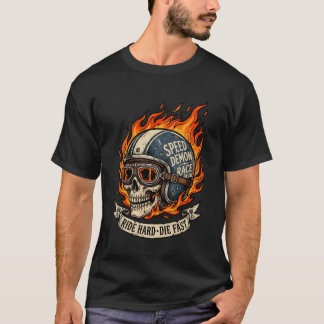 T-shirt Casque de moto Flaming Skull Biker Speed Demon Cou