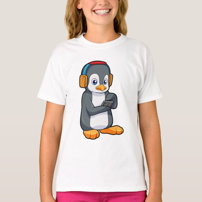 T-shirt Casque de musique Penguin (Devant)