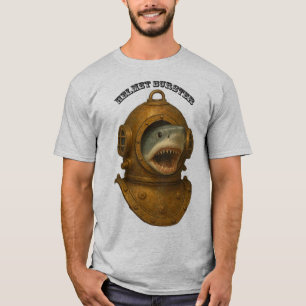 T-shirt Casque de plongée vintage avec un requin sortant U