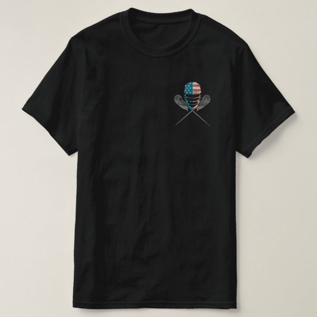 T-shirt Casque Et Bâton Lacrosse Drapeau Américain (Design devant)