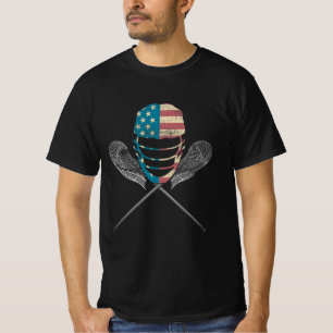 T-shirt Casque Et Bâton Lacrosse Drapeau Américain