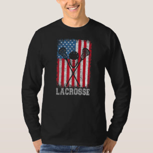 T-shirt Casque Lacrosse Drapeau Américain Lax Bâtons 4ème 