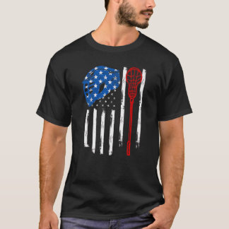 T-shirt Casque Lacrosse Vintage américain Drapeau Lax Bâto