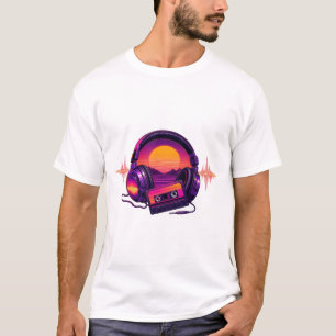 T-shirt Casque Retro Synthwave au coucher du soleil