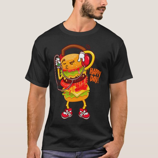 T-shirt Casques Hamburger Burger Musique Restauration rapi (Devant)