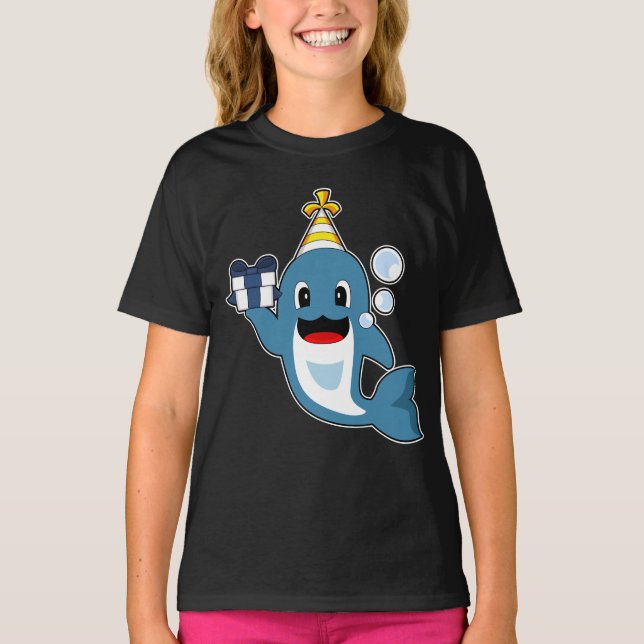 T-shirt Casquette de fête d'anniversaire dauphin (Devant)