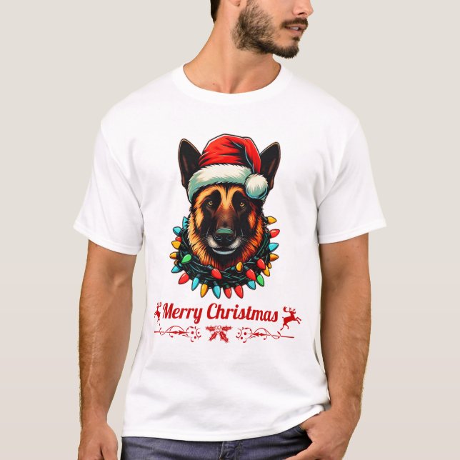 T-shirt Casquette de Noël belge Malinois (Devant)
