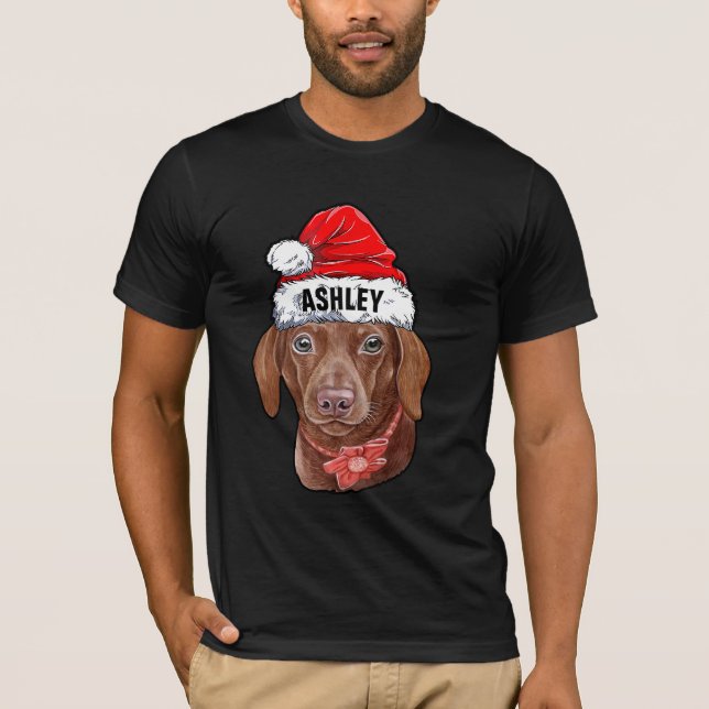 T-shirt Casquette de Noël mignon Dachshund Chien Big (Devant)