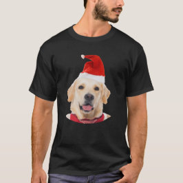 T-shirt Casquette de Père Noël de Noël de chien de golden
