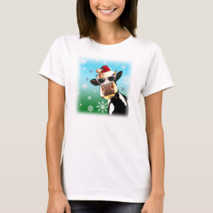 T-shirt Casquette de Père Noël de vache à Noël de