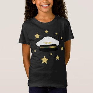 T-Shirt Casquette de pilote blanc, étoiles d'or, vol avion
