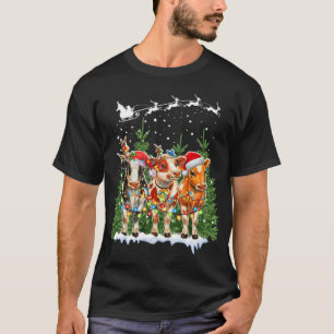 T-shirt Casquette de rennes de vache Père Noël lumières de