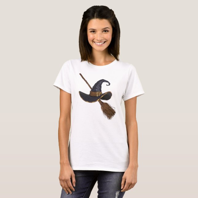 T-shirt Casquette de sorcière et Broomstick (Devant entier)