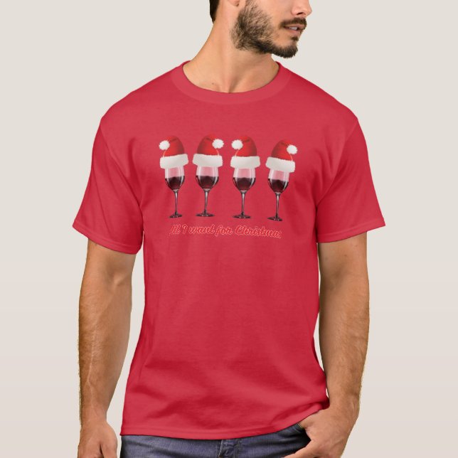 T-shirt Casquette drôle de Père Noël de vin de Noël (Devant)