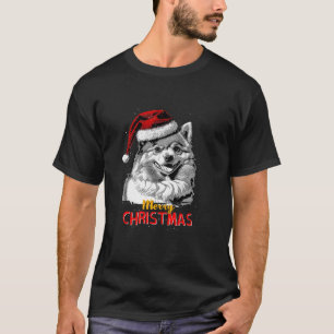 T-shirt Casquette du Père Noël de Poméranie Joyeux chien d