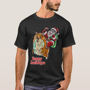 T-shirt Casquette du Père Noël de Poméranie Joyeux chien d