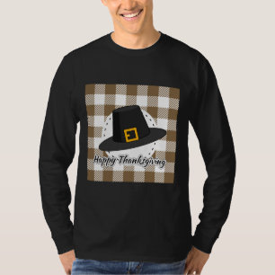 T-shirt Casquette pèlerin noir sur plan Brown - Thanksgivi