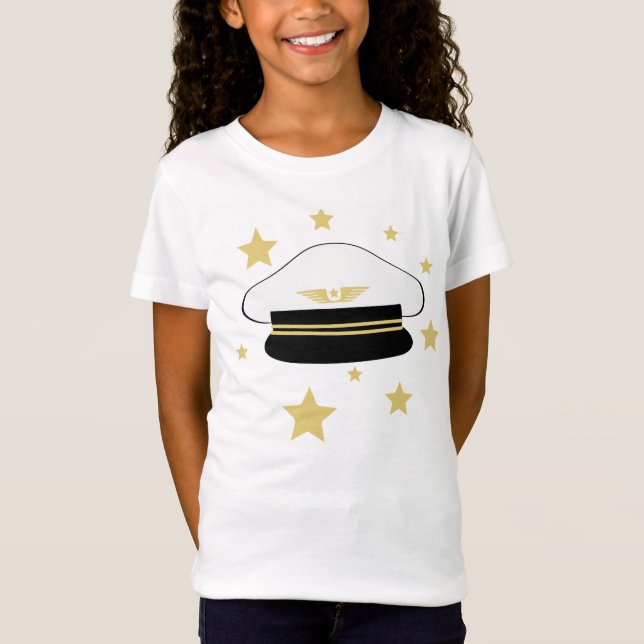 T-Shirt Casquette pilote blanc, étoiles dorées, vol aérien (Devant)