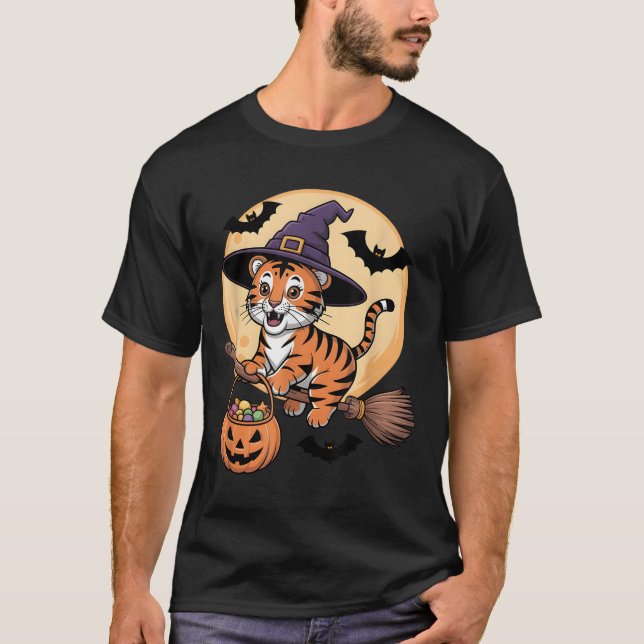 T-shirt Casquette sorcière Tiger Citrouille Costume d'Hall (Devant)