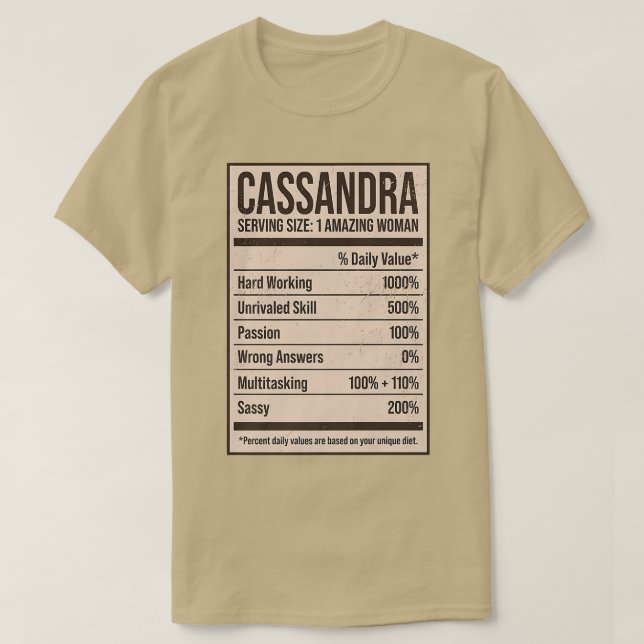 T-shirt Cassandra Nutrition Facts Nom Pseudo Alias Titre (Design devant)