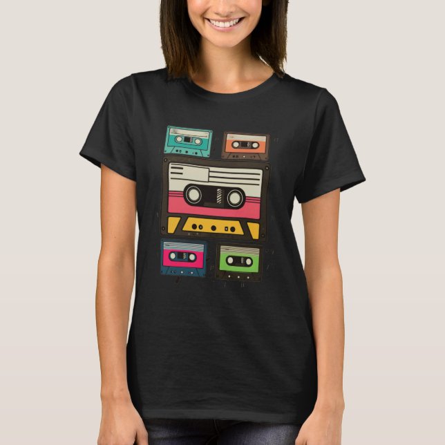 T-shirt Cassette Tapes Mixtapes 1980s Radio Music Graphic  (Devant)