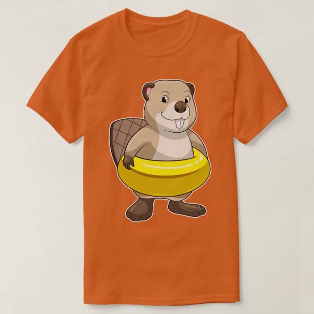 T-shirt Castor à la natation avec anneau de natation (Design devant)