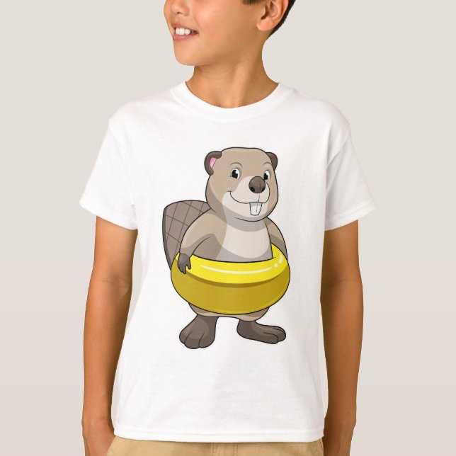 T-shirt Castor à la natation avec anneau de natation (Devant)