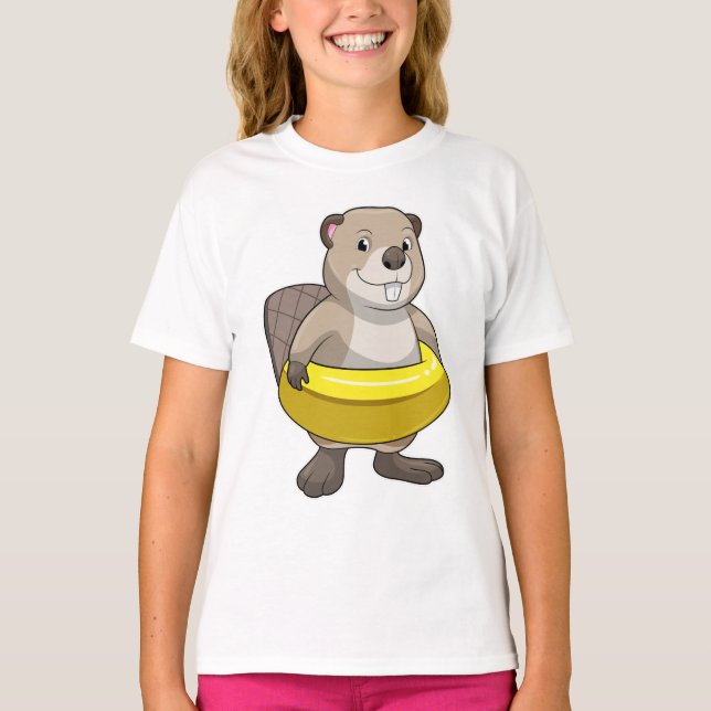 T-shirt Castor à la natation avec anneau de natation (Devant)