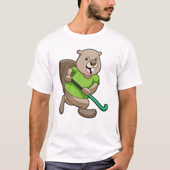 T-shirt Castor de Hockey avec batte de Hockey (Devant)