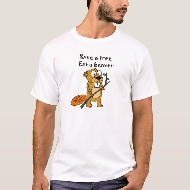 T-shirt Castor drôle avec la bande dessinée d'arbre (Devant)