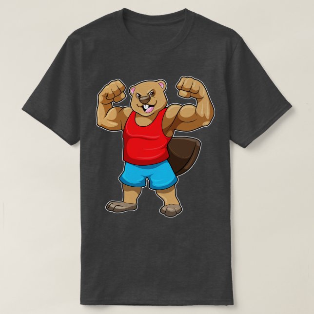 T-shirt Castor en Bodybuilder avec gros bras (Design devant)
