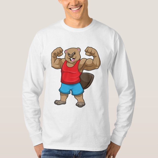 T-shirt Castor en Bodybuilder avec gros bras (Devant)