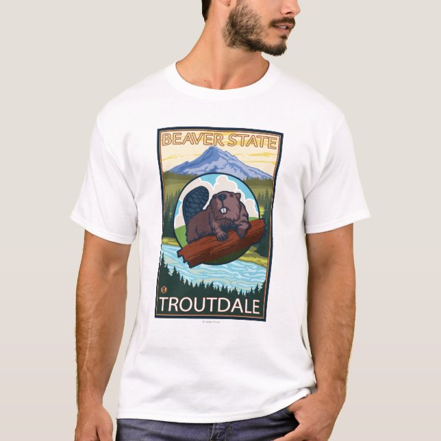 T-shirt Castor et capot de Mt. - Troutdale, Orégon (Devant)
