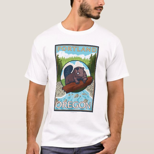 T-shirt Castor et rivière - Portland, Orégon (Devant)