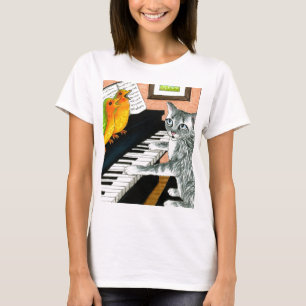 T-shirt Cat 457 playing Piano Birds