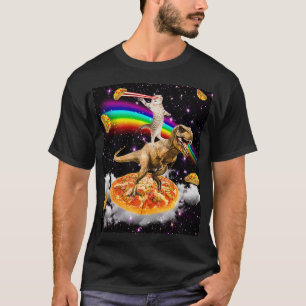 T-shirt Cat à oeil laser galaxie sur Dinosaure sur Pizza a