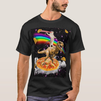 T-shirt Cat à oeil laser galaxie sur Dinosaure sur Pizza a