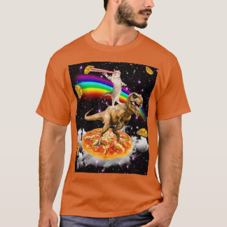 T-shirt Cat à oeil laser galaxie sur Dinosaure sur Pizza a