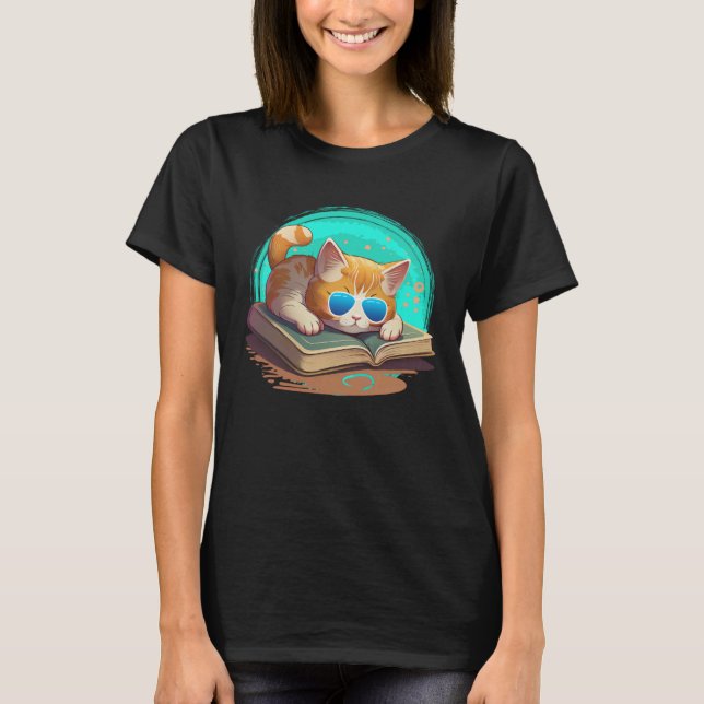 T-shirt Cat  and Bookworm Book  Books and Cat fans  1 (Devant)