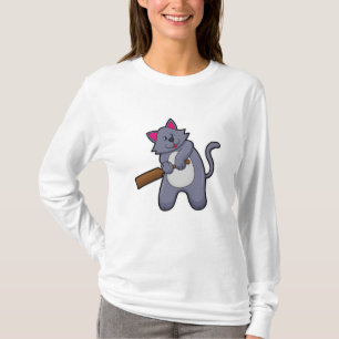 T-shirt Cat at Cricket with Cricket bat