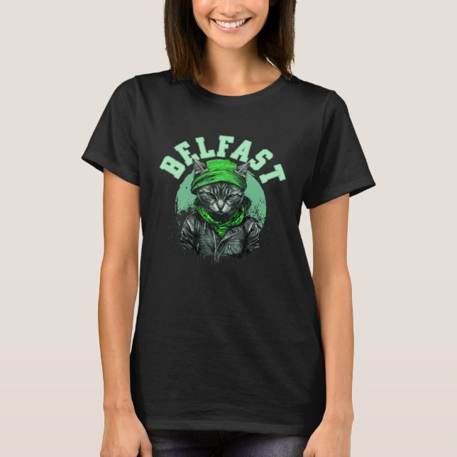 T-shirt Cat Belfast Irish Saint Patrick s Day Ireland (Devant)
