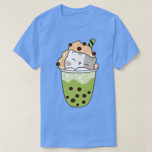T-shirt Cat boba matcha Boba bubble thé adorable anime kaw (Design devant)
